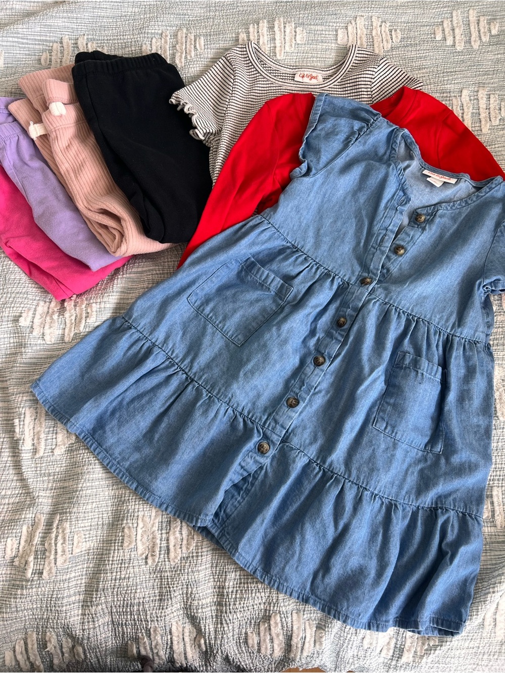 Cat & Jack Light Blue Denim Button Tier Dress and big bundle
